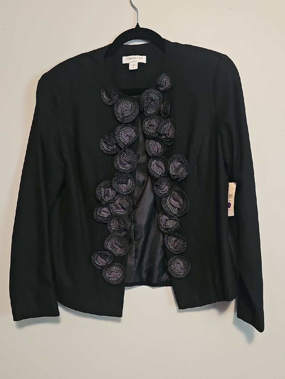 Coldwater Creek Black Open Cardigan with Decorative Rosettes